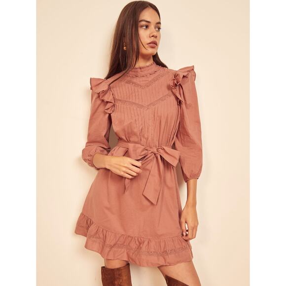 Reformation Dresses & Skirts - NWT Reformation Praline Burnt Orange Dinah Ruffle Dress Size 6